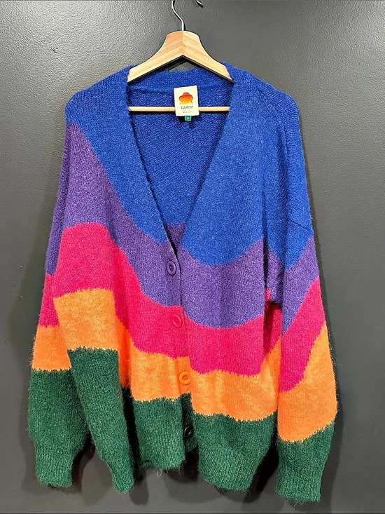 FARM Rio Sweaters - FARM Rio Vintage Waves Multicolor Knit Cardigan Blue & Purple Medium Oversized